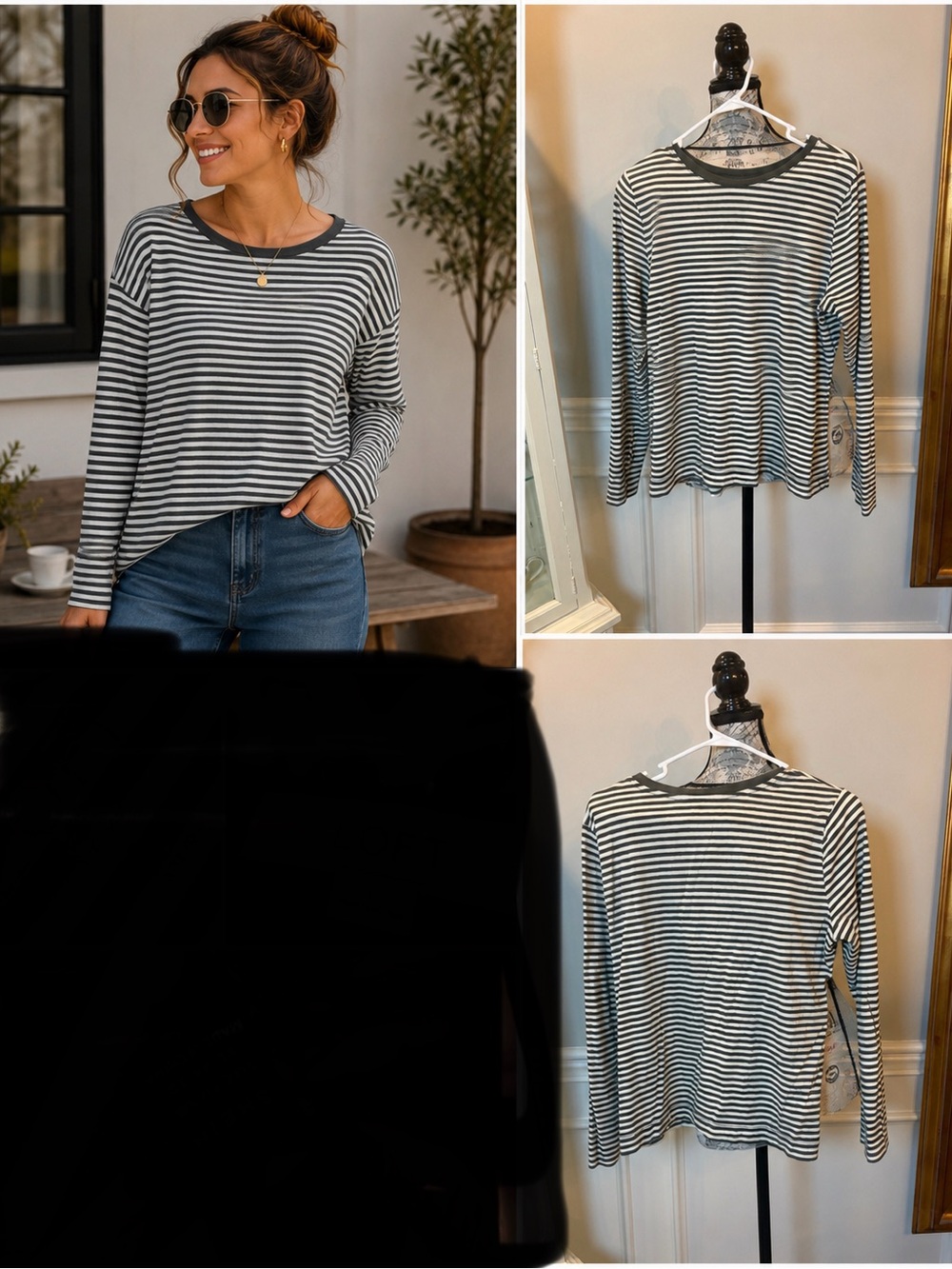 LOFT Green & White Striped Long-Sleeve Tee - Picture 2 of 5